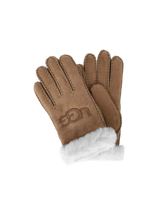 Ugg Brown Sheepskin Embroider Chestnut Gloves