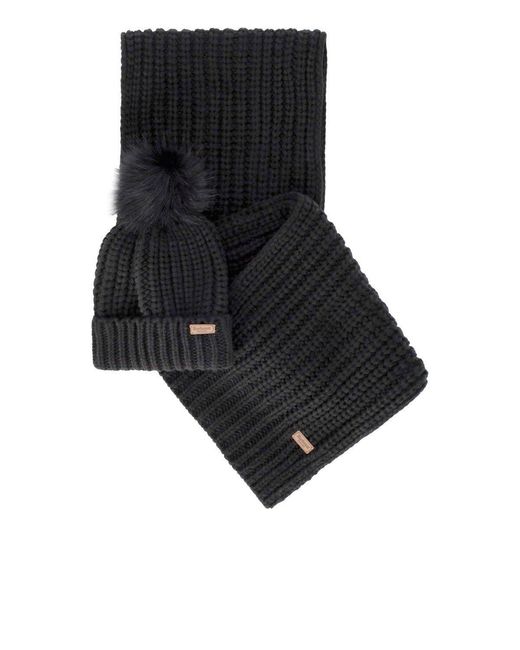 Barbour Saltburn Black Beanie + Scarf Set