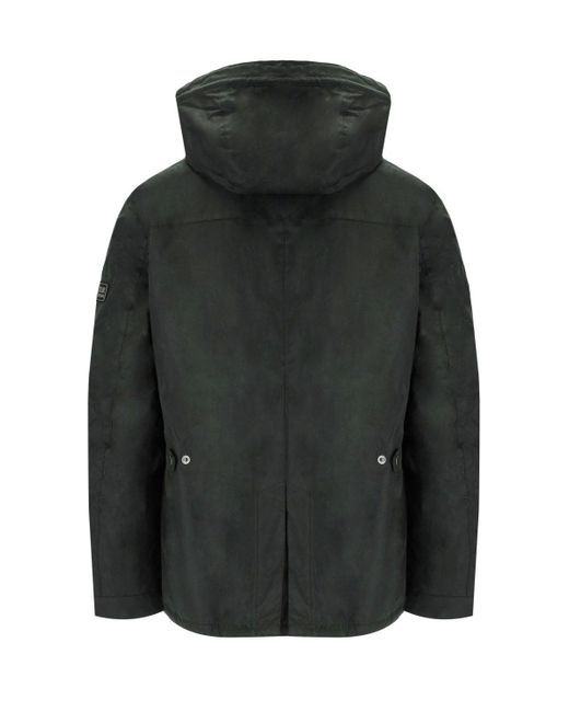 Barbour Black International Auto Wax Sage Green Hooded Jacket for men