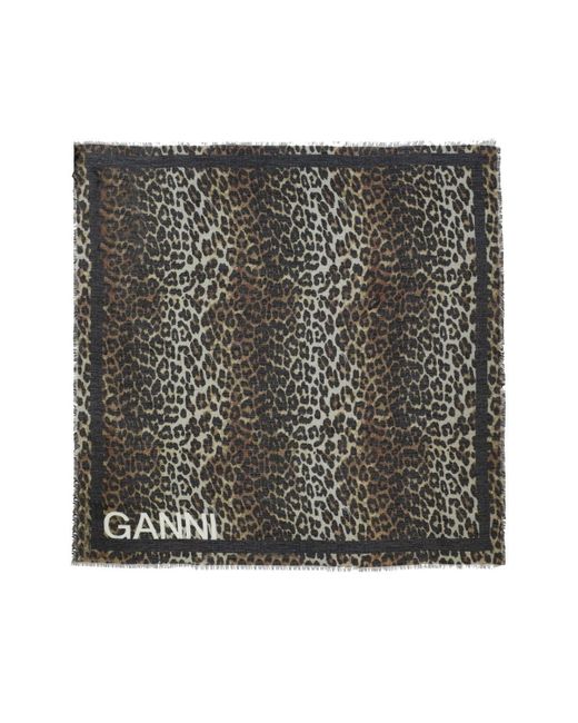 Foulard imprimé léopard Ganni en coloris Black