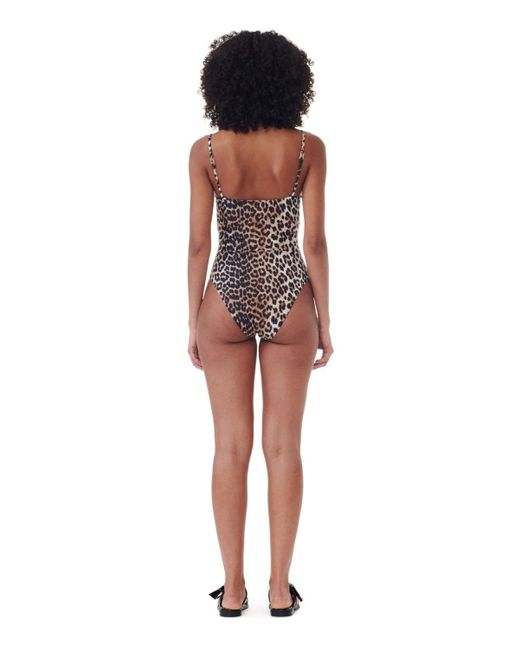 Ganni Brown Leopard-Print Swimsuit