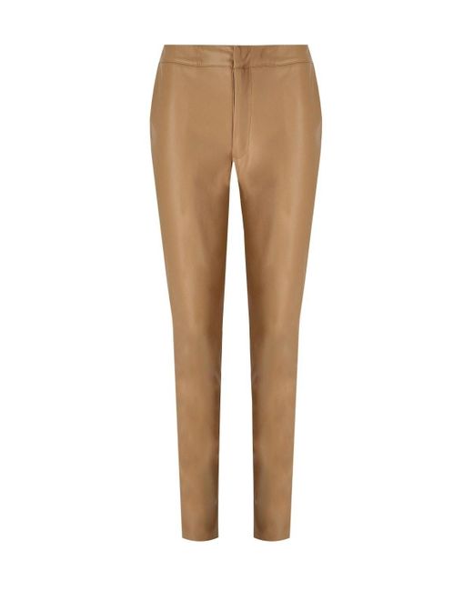 Twin Set Camel Faux Leather Trousers in Natural | Lyst UK
