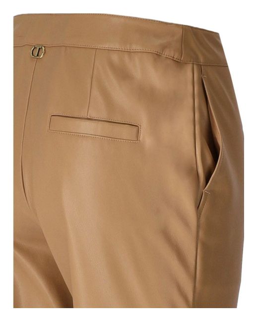 Twin Set Natural Camel Faux Leather Trousers