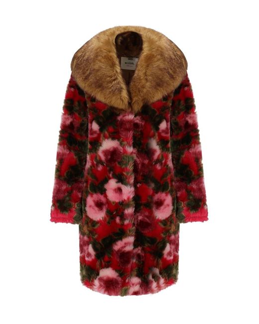 Blugirl Blumarine Red Roses Faux Fur Coat