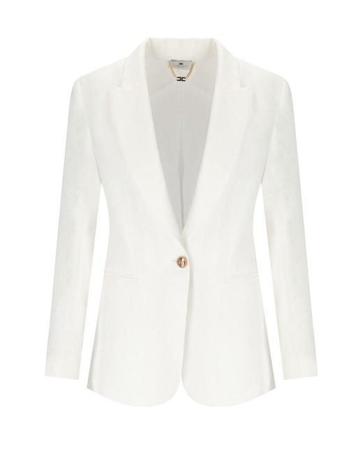 Elisabetta Franchi White Elfenbeinfarbene einreihige jacke aus leinenmischung