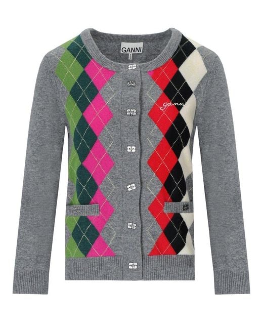 Ganni Gray Diamond Cardigan