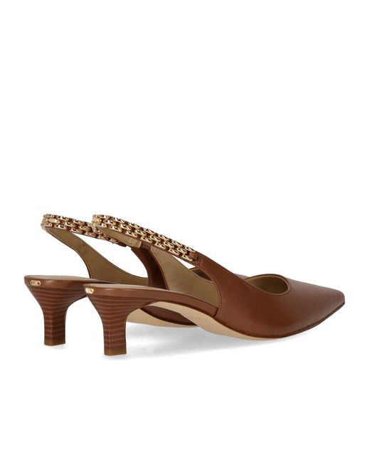 Michael Kors Brown Marcia Slingback Luggage Kitten Pump