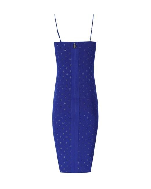 Elisabetta Franchi Blue Knitted Midi Dress With Rhinestones