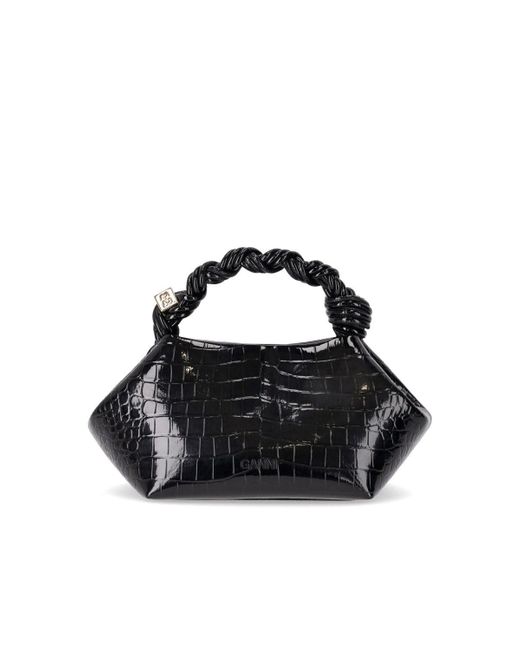 Ganni Black Bou Croco Print Bag