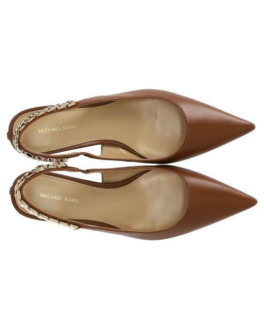 Michael Kors Brown Marcia Slingback Luggage Kitten Pump