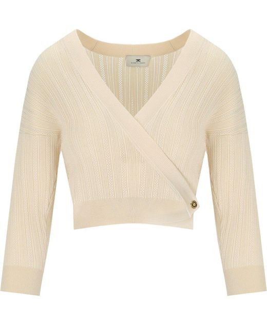 Elisabetta Franchi White Butter Knitted Top With V-Neck