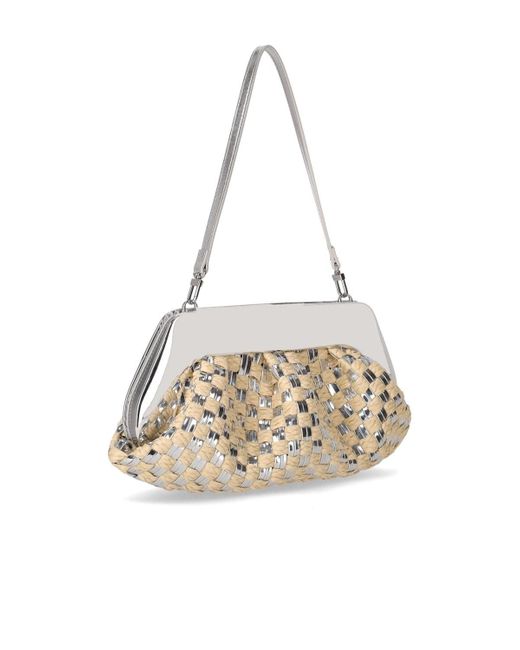 THEMOIRÈ White Emera micro weaved straw laminated clutch