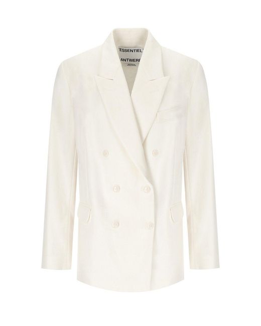 Essentiel Antwerp White Hollow Pinstriped Double-Breasted Jacket