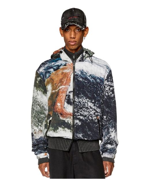 DIESEL Gray J-warrett-print Multicolor Hooded Jacket for men