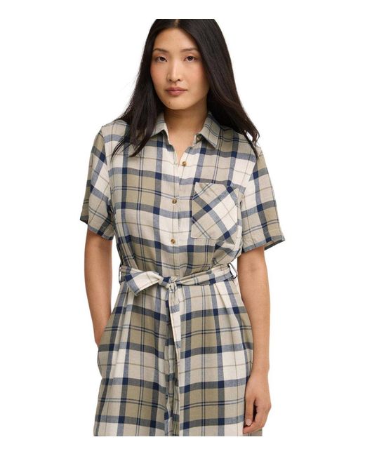 Barbour Gray Fern Tartan Midi Dress