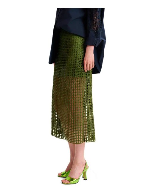 Essentiel Antwerp Green Handkerchief Khaki Midi Skirt