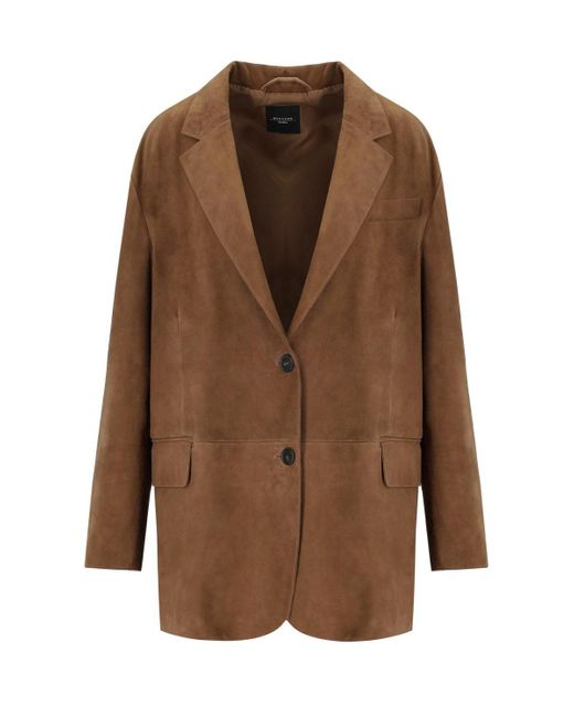 Weekend by Maxmara Brown Oversized Suede Lapel Jacket with Pockets