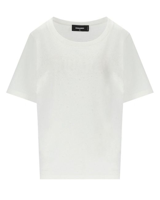 DSquared² Easy Fit T-shirt Met Strassen in het White