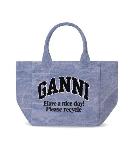 Ganni Blue E washed small shoppertasche