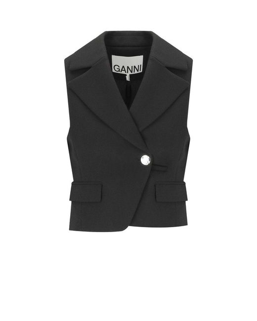 Ganni Black Crepe Vest