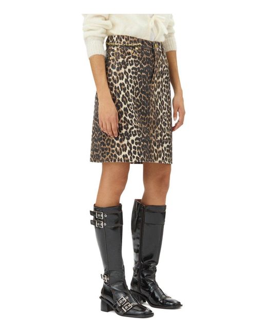 Ganni Gray Denim Animalier Skirt