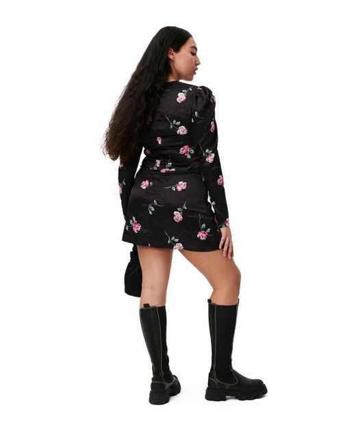 Ganni Black Floral Mini Dress