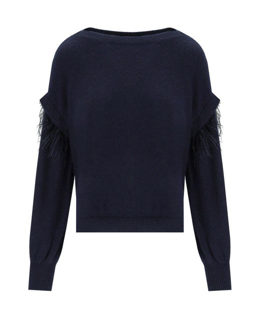 Twinset Blue Sweater With Feathers