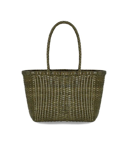 Dragon Diffusion Green B.Weave Small Khaki Basket Bag