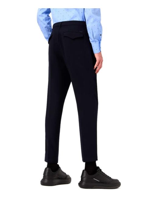 Emporio Armani Navy Blue Viscose Blend Trousers for men
