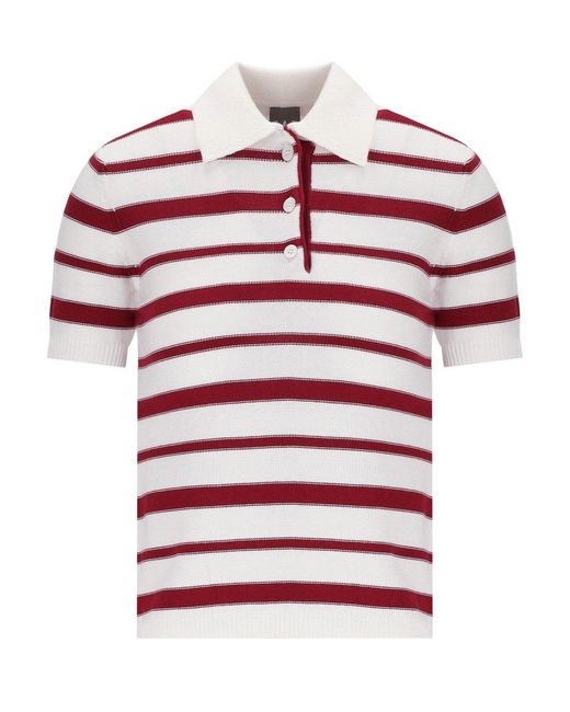 Max Mara Red Carioca Striped Knitted Polo Shirt