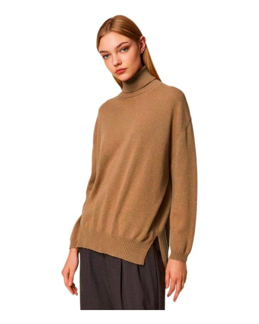 Twinset Brown Camel Turtleneck Sweater