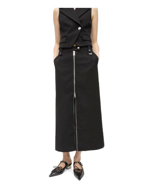 Jupe Midi En Crepe Noire Ganni en coloris Black
