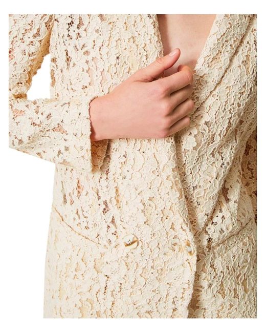 Twin Set Natural Macramé Double-breasted Blazer