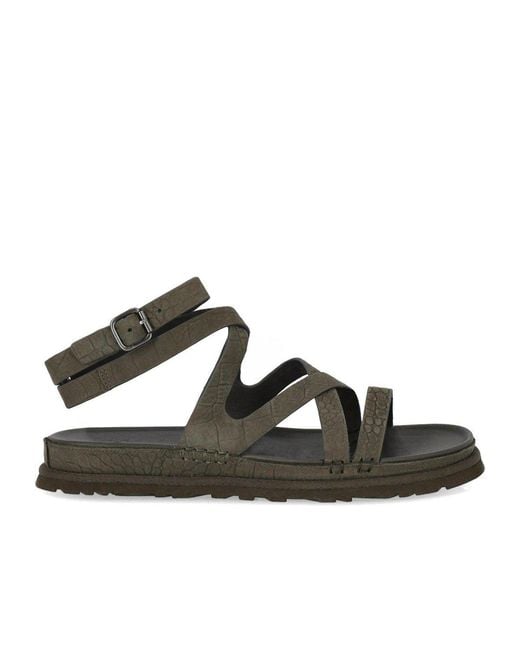 Ugg Black Goldengaze Embossed Ankle Wrap Dense Smoke Sandal