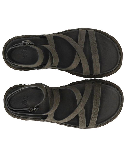 Ugg Black Goldengaze Embossed Ankle Wrap Dense Smoke Sandal