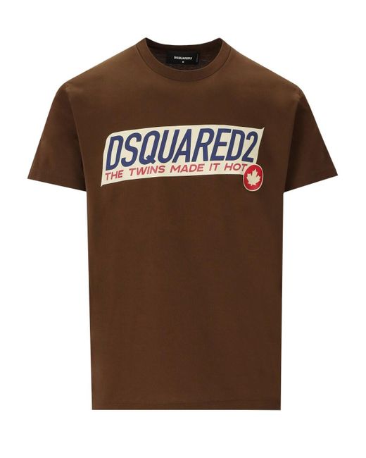 DSquared² Brown Cool Fit Printed Tee for men