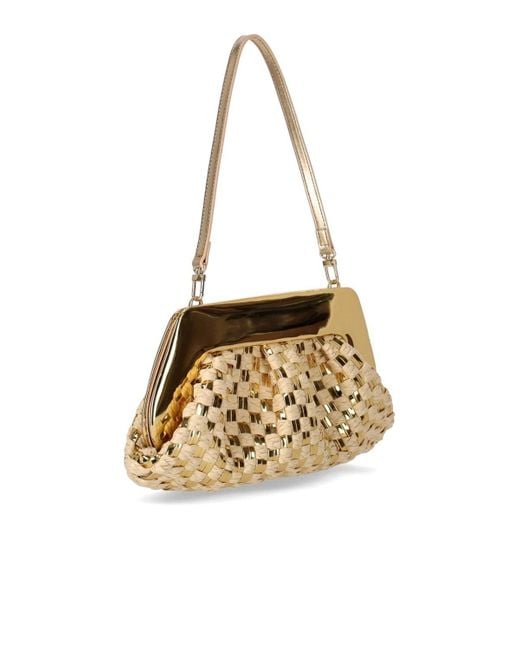THEMOIRÈ Metallic Emera micro weaved straw laminated oro clutch
