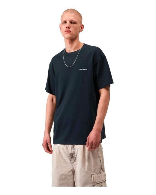 Carhartt Black S/S Script Embroidery Deep Night T-Shirt for men