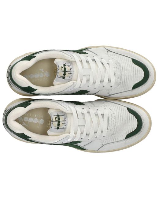 Diadora B.560 Used Groen Sneaker in het White voor heren