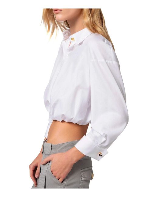 Camicia crop in popeline bianca di Elisabetta Franchi in White