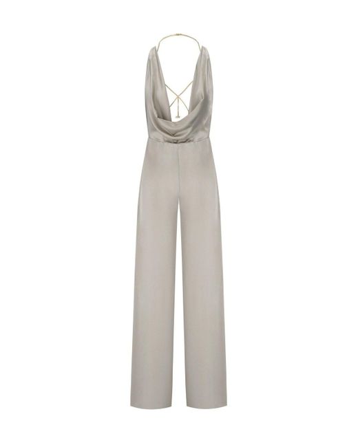 Elisabetta Franchi White Perlenes jumpsuit mit accessoire