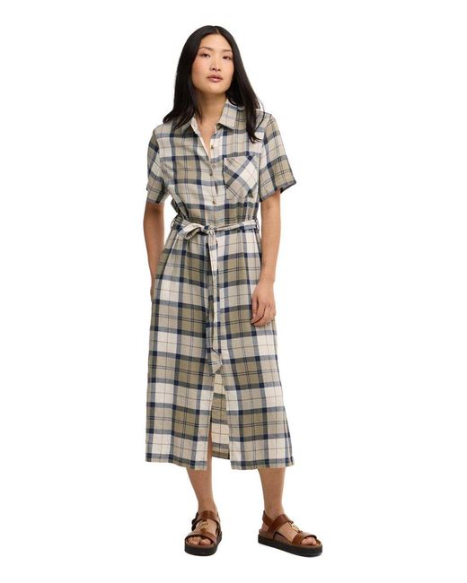 Barbour Gray Fern Tartan Midi Dress