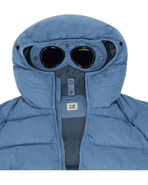 C P Company Blue Eco Chrome-R Goggle Riviera Hooded Down Jacket for men
