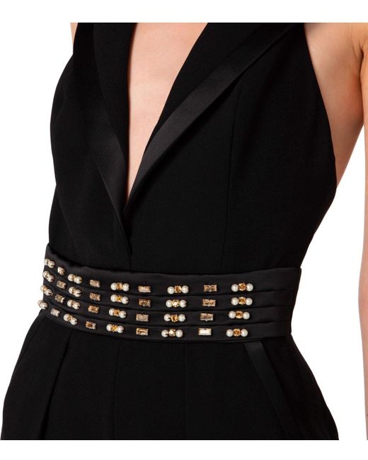 Elisabetta Franchi Black Jumpsuit With Pearls