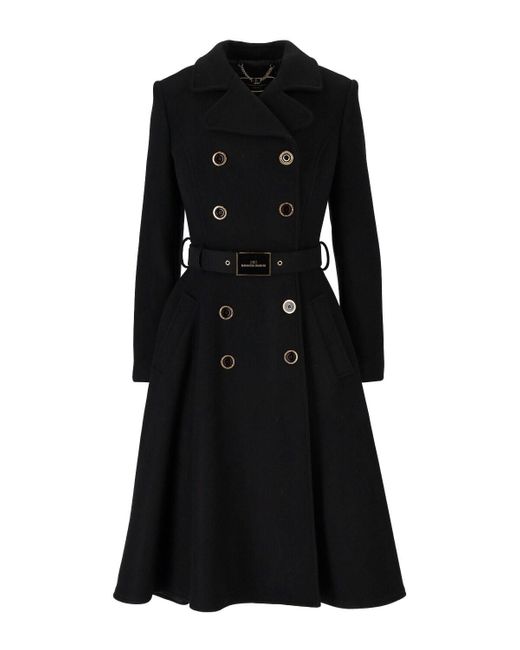 Elisabetta Franchi Black Double-breasted Coat With Buttons