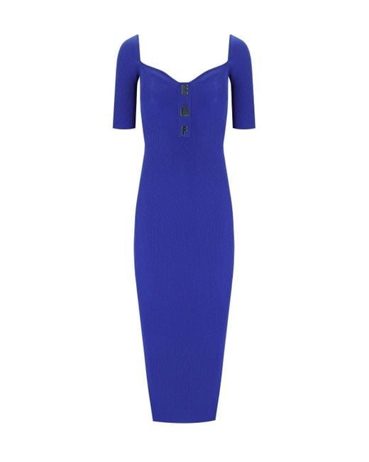 Elisabetta Franchi Blue Knitted Midi Dress