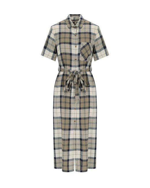 Barbour Gray Fern Tartan Midi Dress