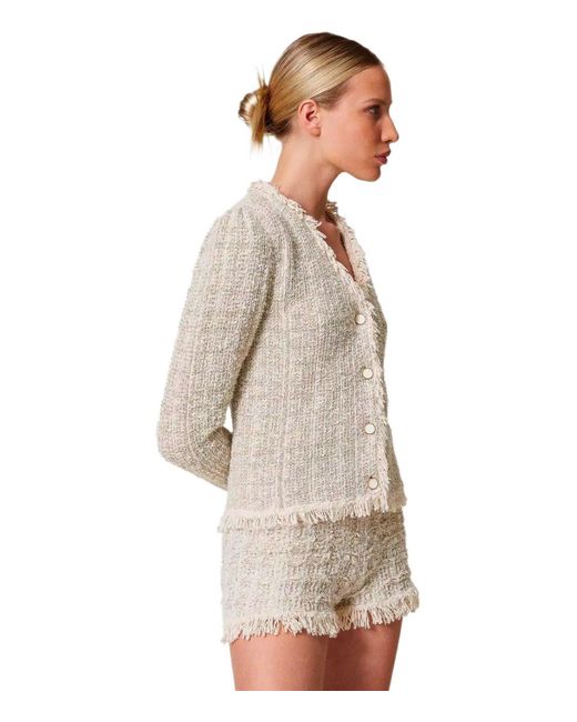 Chaqueta de punto jacquard lurex oro Twinset de color Natural