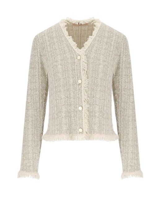 Veste En Maille Jacquard Lurex Or Twinset en coloris Natural
