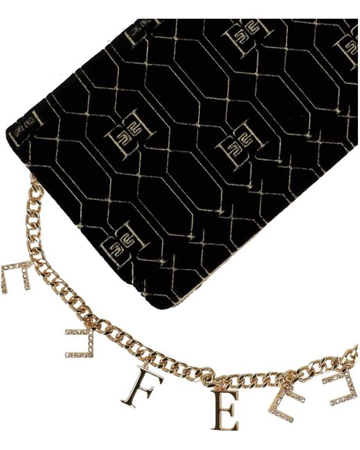 Elisabetta Franchi Black Monogram Crossbody Bag With Charms